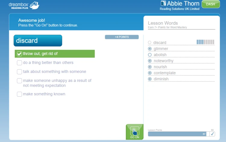 Screenshot of the Reading Plus programme
