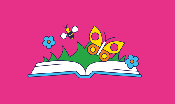 Open book with flowers