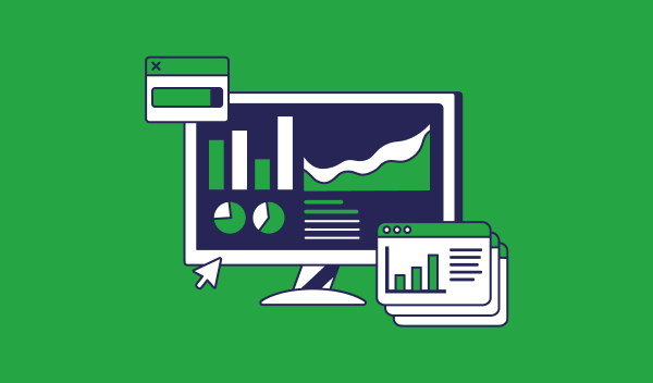 Computer infographic on a green background