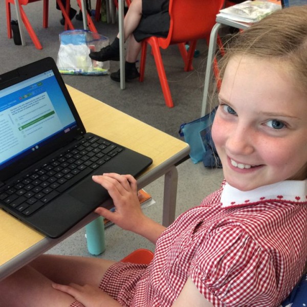 Schoolgirl using a laptop