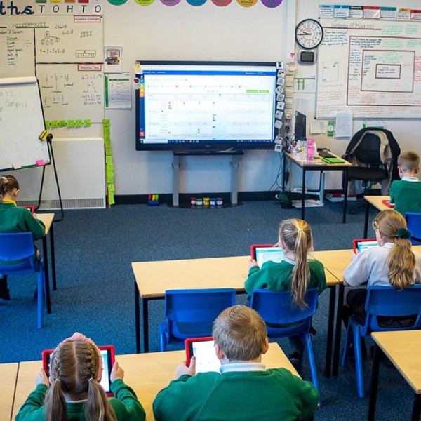Children sitting at their desks in a lesson