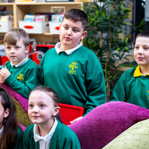 Children at school standing together