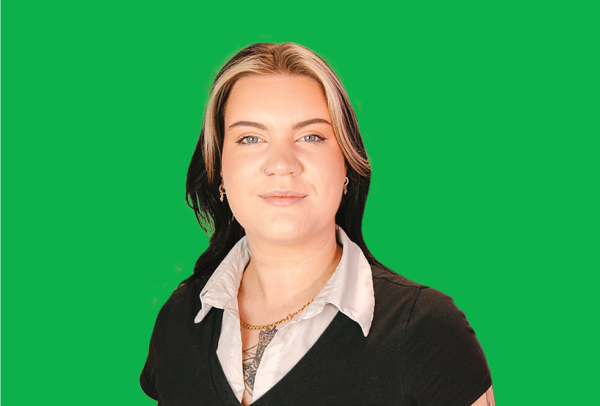 An image of Lana Hewitt with an orange background